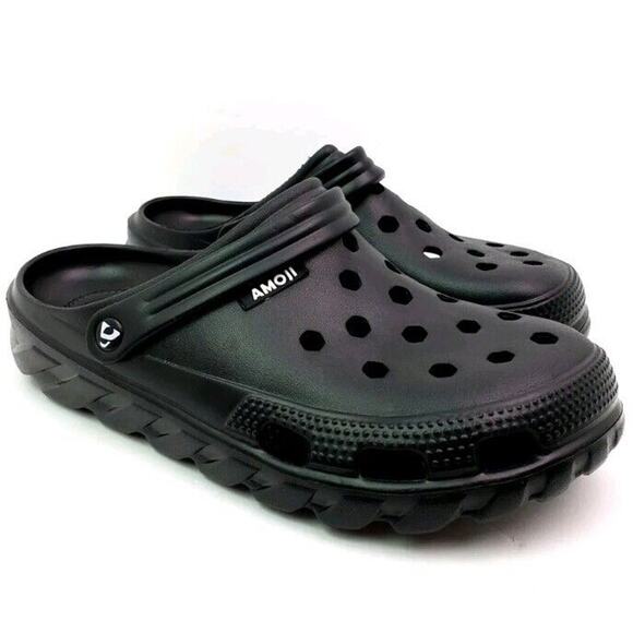 Amoji Unisex Clogs Garden Shoes Slip On Sandals 8818, Black - Size: F- 8, M- 6.5 - Picture 1 of 5